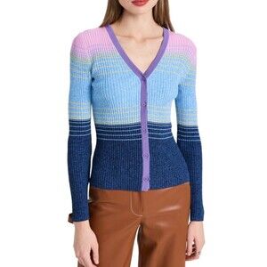 STAUD Cargo Ribbed Colorblocked Cardigan Sweater Size M